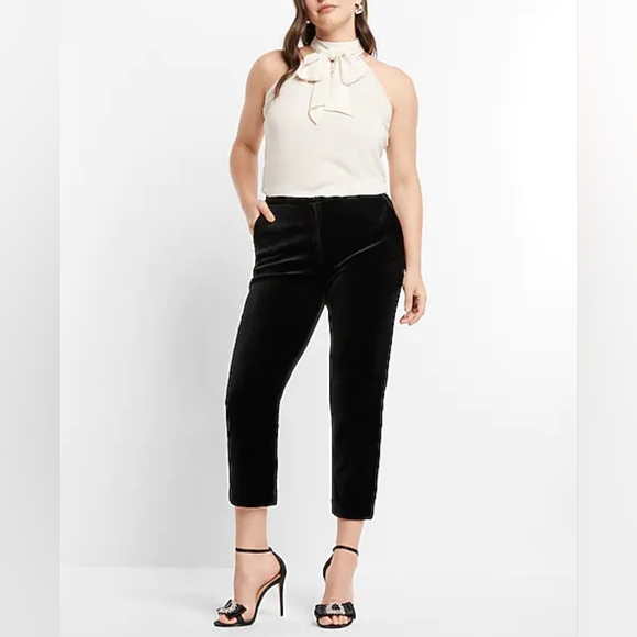 EXPRESS: High Waisted Velvet Cropped Trousers - Picture 6 of 10